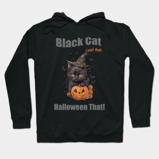 Cute black cat with cool hat and Halloween season, watercolor style Hoodie